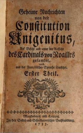 Geheime Nachrichten von der Constitution Unigenitus, 1