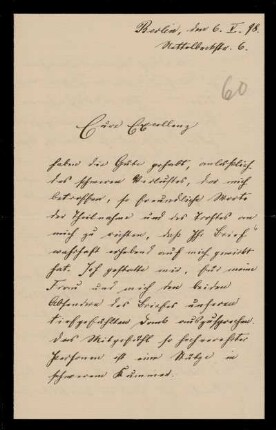 60: Brief von Friedrich Ritgen an Gottlieb Planck, Berlin, 6.5.1898
