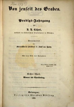 Von jenseit des Grabes : Predigt-Jahrgang, 1