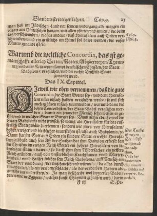 Warumb die weltliche Concordia ... der Statt Babyloniae verglichen/ und die rechte Teuffels Statt genandt werd. Das IX. Capittel.