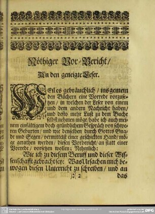Nöthiger Vor-Bericht, An den geneigte Leser