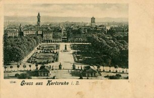 Postkartenalbum mit Motiven von Karlsruhe. "Gruß aus Karlsruhe in Baden". Schlossplatz mit Innenstadt