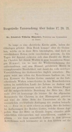 724-743 Exegetische Untersuchung über Lukas 17, 20. 21.
