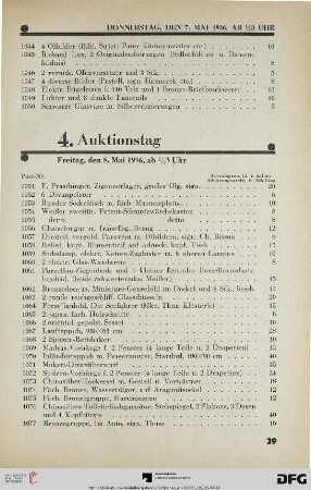4. Auktionstag: Freitag, den 8. Mai 1936, ab ½ 3 Uhr (Nr. 1051-1400)