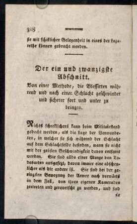 308-319, Der ein und zwanzigste Abschnitt. Von einer Methode, die Blessirten während und nach einer Schlacht...