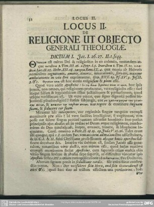 Locus II. De Religione Ut Obiecto Generali Theologiae
