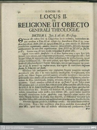 Locus II. De Religione Ut Obiecto Generali Theologiae