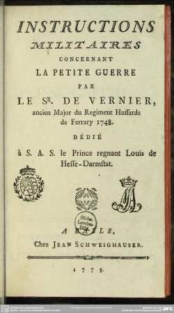 Instructions Militaires Concernant La Petite Guerre