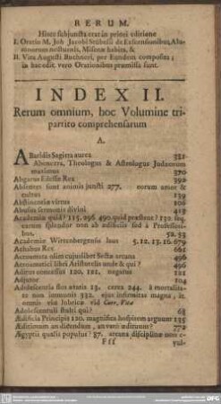 Index II. Rerum omnium, hoc Volumine tripartito comprehensarum