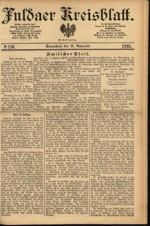 Erste Ausgabe vom Samstag, den 16. November 1895.
