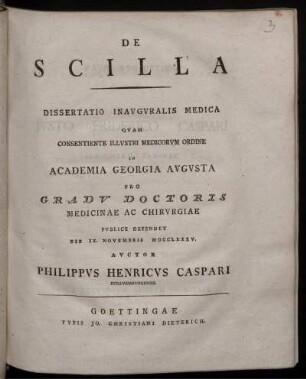 De Scilla : Dissertatio Inauguralis Medica ; Die IX. Novembris MDCCLXXXV.