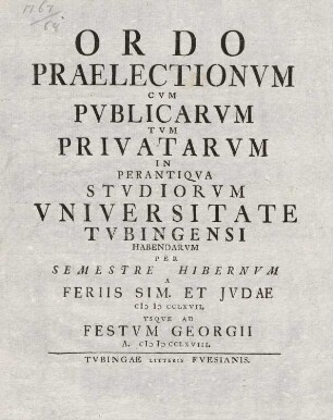 Vorlesungsverzeichnis 1767/68