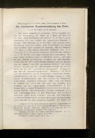 Zur chemischen Zusammensetzung des Zimts.