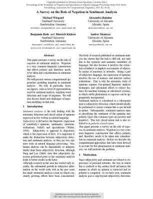 A Survey on the Role of Negation in Sentiment Analysis