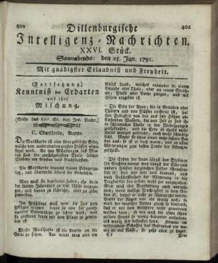 XXVI. Stück. Sonnabends: den 25. Jun. 1791.