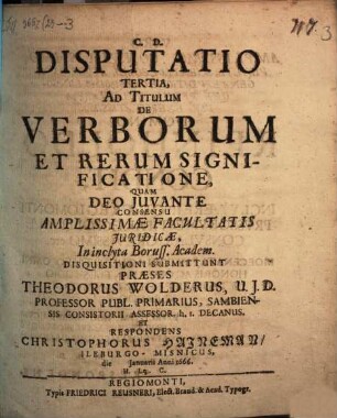 Disputatio Tertia, Ad Titulum De Verborum Et Rerum Significatione