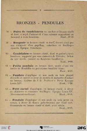Bronzes – Pendules (Nr. 58-64)