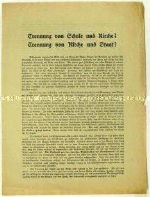 Flugblatt der Arbeitsgemeinschaft für staatsbürgerliche und wirtschaftliche Bildung zur Trennung von Staat und Kirche