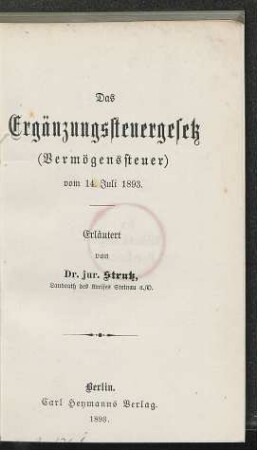 Das Ergänzungssteuergesetz (Vermögenssteuer) vom 14. Juli 1893