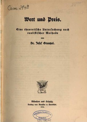 Wert und Preis : eine theoretische Untersuchung nach realistischer Methode