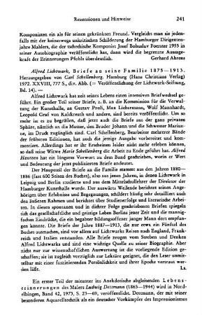 Lichtwark, Alfred :: Briefe an seine Familie 1875 - 1913, hrsg. von Carl Schellenberg, (Veröffentlichung der Lichtwark-Stiftung, 14) : Hamburg, Christians, 1972