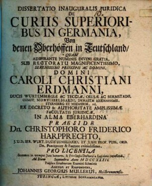 Dissertatio inauguralis de curiis superioribus in Germania, Von denen Oberhöffen in Teutschland