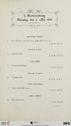 I. Auctionstag: Dienstag, den 7. Mai 1901 von 10 Uhr ab (Nr. 1-120)