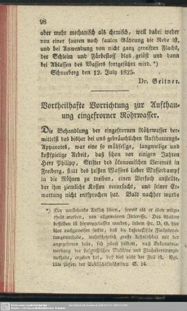 Vortheilhafte Vorrichtung zur Aufthauung eingefrorner Röhrwasser