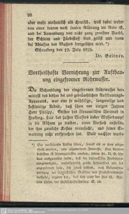 Vortheilhafte Vorrichtung zur Aufthauung eingefrorner Röhrwasser