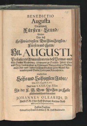 Benedictio Augusta : Der gesegnete Fürsten-Stand