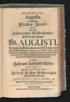 Benedictio Augusta : Der gesegnete Fürsten-Stand