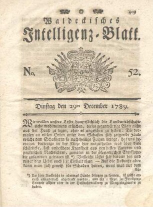 No. 52, Dinstag den 29ten December 1789