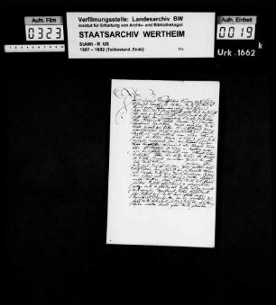 Hans Senftleben, Bürger zu Wertheim, verkauft an Graf Ferdinand Karl zu Löwensthein, Wertheim (Wertheimb), Rochefort etc., verschiedene Äcker zu (Creutz Wertheimb) Kreuzwertheim um 12 Gulden.