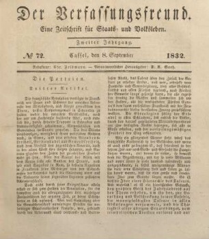 № 72. Cassel, den 8. September 1832.