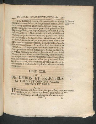 Tit. I. De Usuris Et Fructibus Et Causis Et Omnibus Accessionibus Et Mora