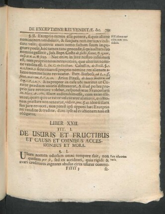 Tit. I. De Usuris Et Fructibus Et Causis Et Omnibus Accessionibus Et Mora