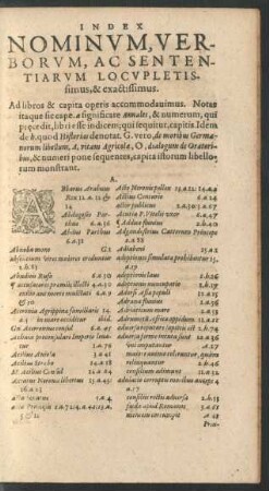 Index Nominum, Verborum, Ac Sententiarum Locupletissimus, & exactissimus.