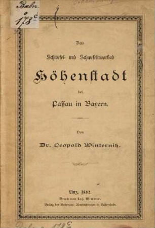 Das Schwefel- und Schwefelmoorbad Höhenstadt bei Passau in Bayern