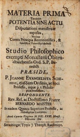 Materia prima tanquam potentia sine actu
