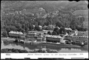 Dresden, Schloss Pillnitz an der Elbe, mit Hausberg-Gaststätte, Luftbild