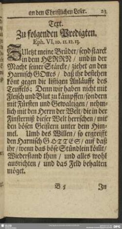 Text. Zu folgenden Predigten. Eph. VI, 10. 11. 12. 13.