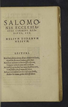 Salomonis Ecclesiastes Carmine Redditus, per Helium Eobanum Hessum.