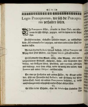 Leges Praeceptorum, wie sich die Praeceptores verhalten sollen.