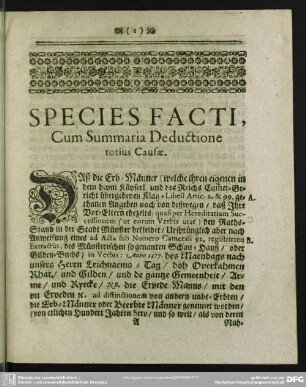 Species Facti, Cum Summaria Deductione totius Causae