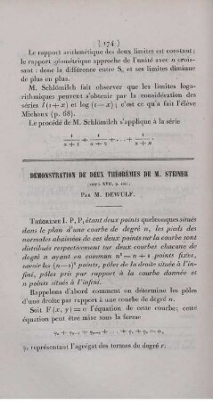 Demonstration de deux théorèmes de M. Steiner.