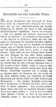 XII. Vaterländische und andre hanseatische Notizen.
