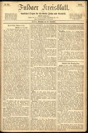 Erste Ausgabe vom Mittwoch, den 26. November 1873.