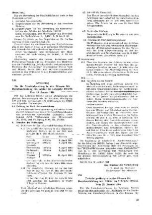 Zwischenprüfungen in den Klassen für Berufsausbildung mit Abitur im Lehrjahr 1963/64 : 8/64 vom 25. Januar 1964 ; [Verfügungen]