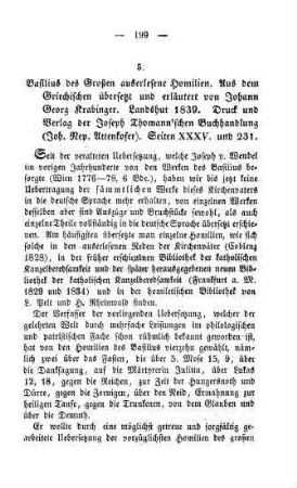 199-206 "Basilius des Großen auserlesene Homilien" von Johann Georg Krabinger