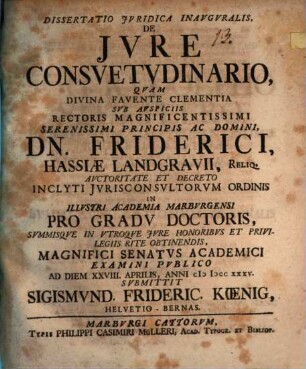 Diss. iur. inaug. de iure consuetudinario